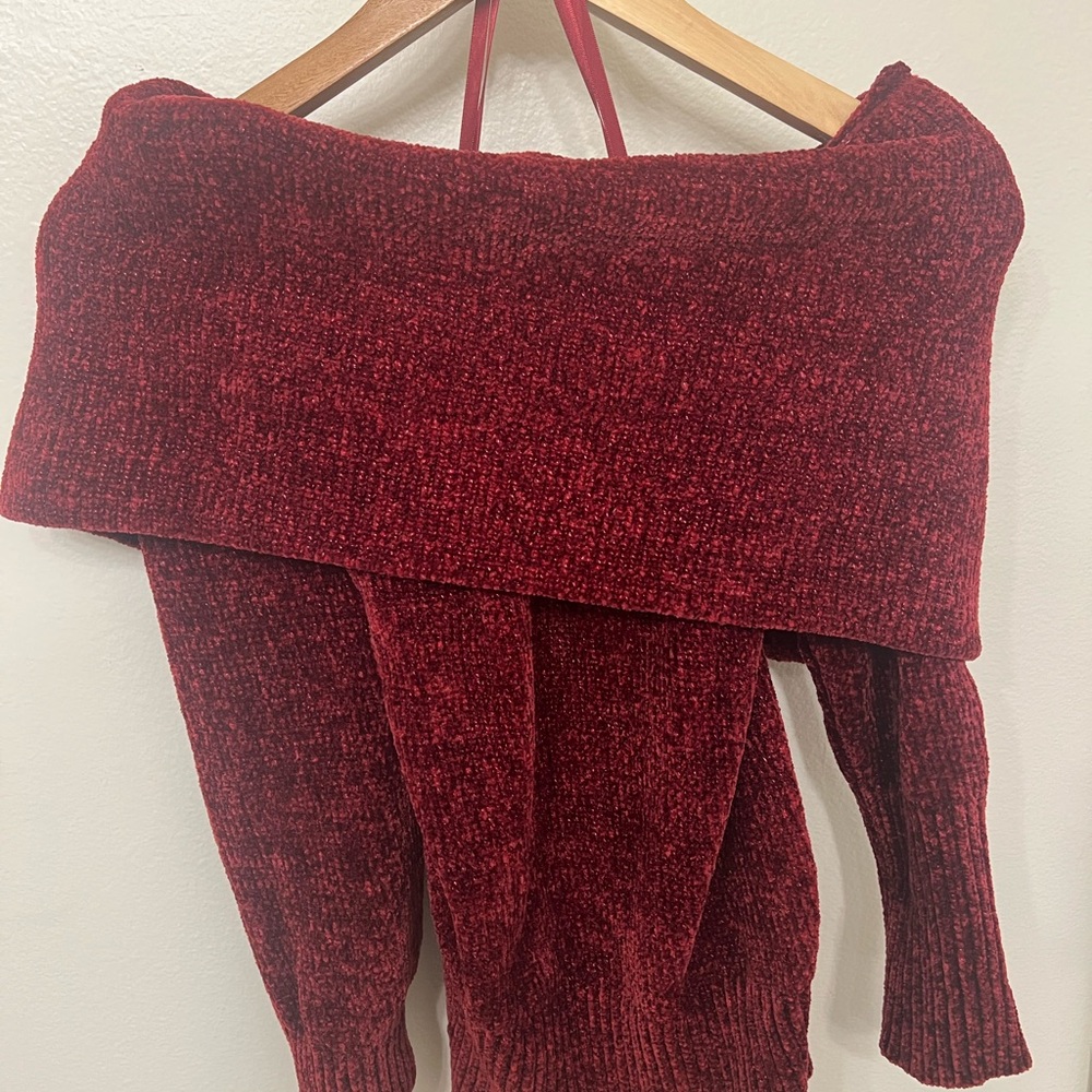 White House Black Market Off-Shoulder Burgundy Sweater